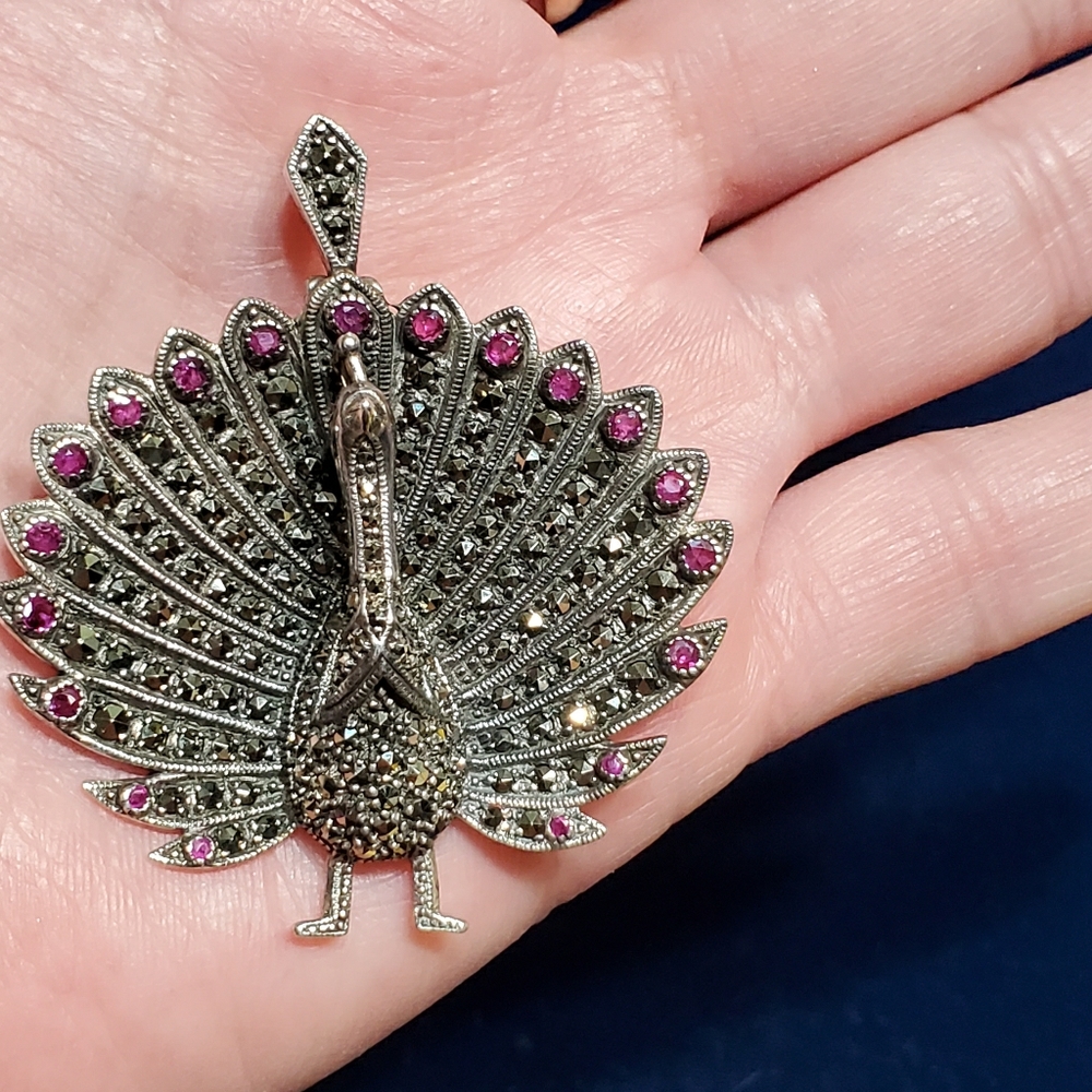 Sterling silver  peacock  pendant/ brooch
